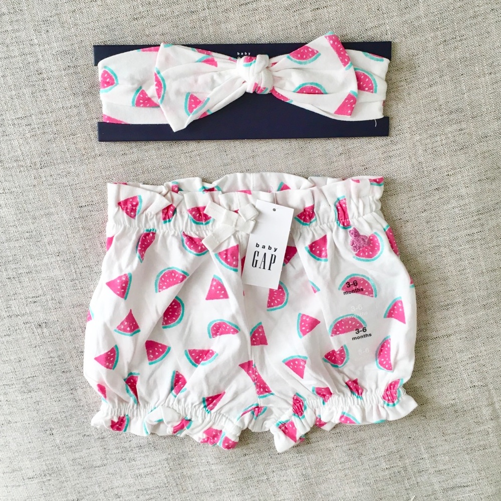 NWT Baby Gap Watermelon Shorts/Headwrap Set 3-6 mo